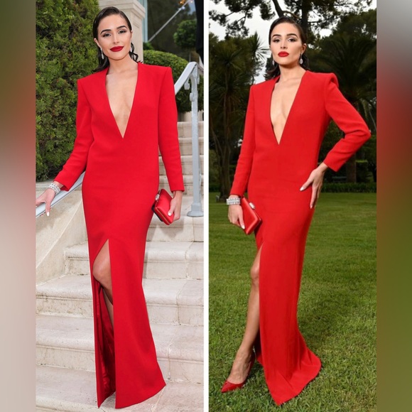 SAINT LAURENT Plunging Crepe Column Dress - Picture 2 of 16